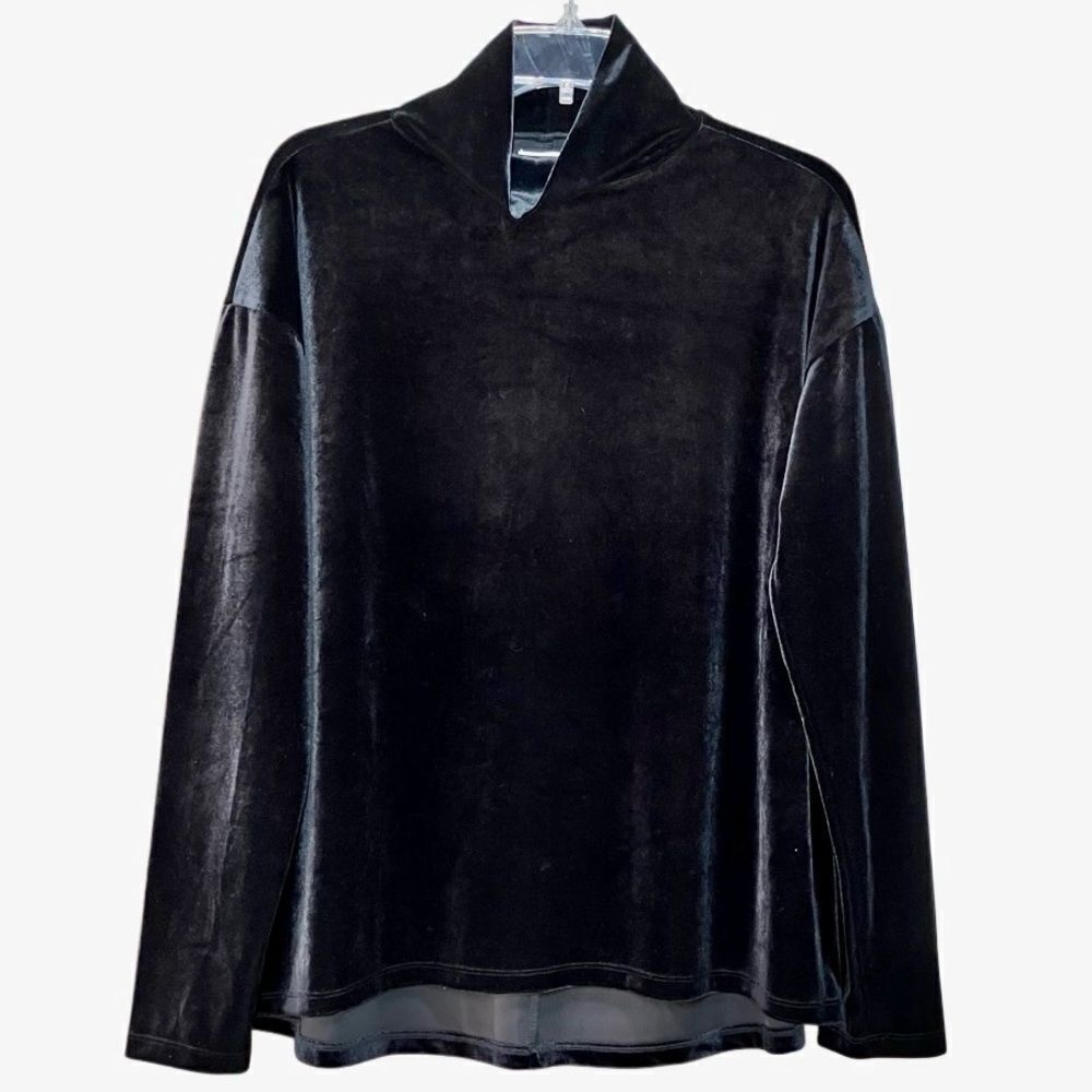 Nordstrom A-Line Mock Neck Long Sleeve Velvet Top in Black Women’s S